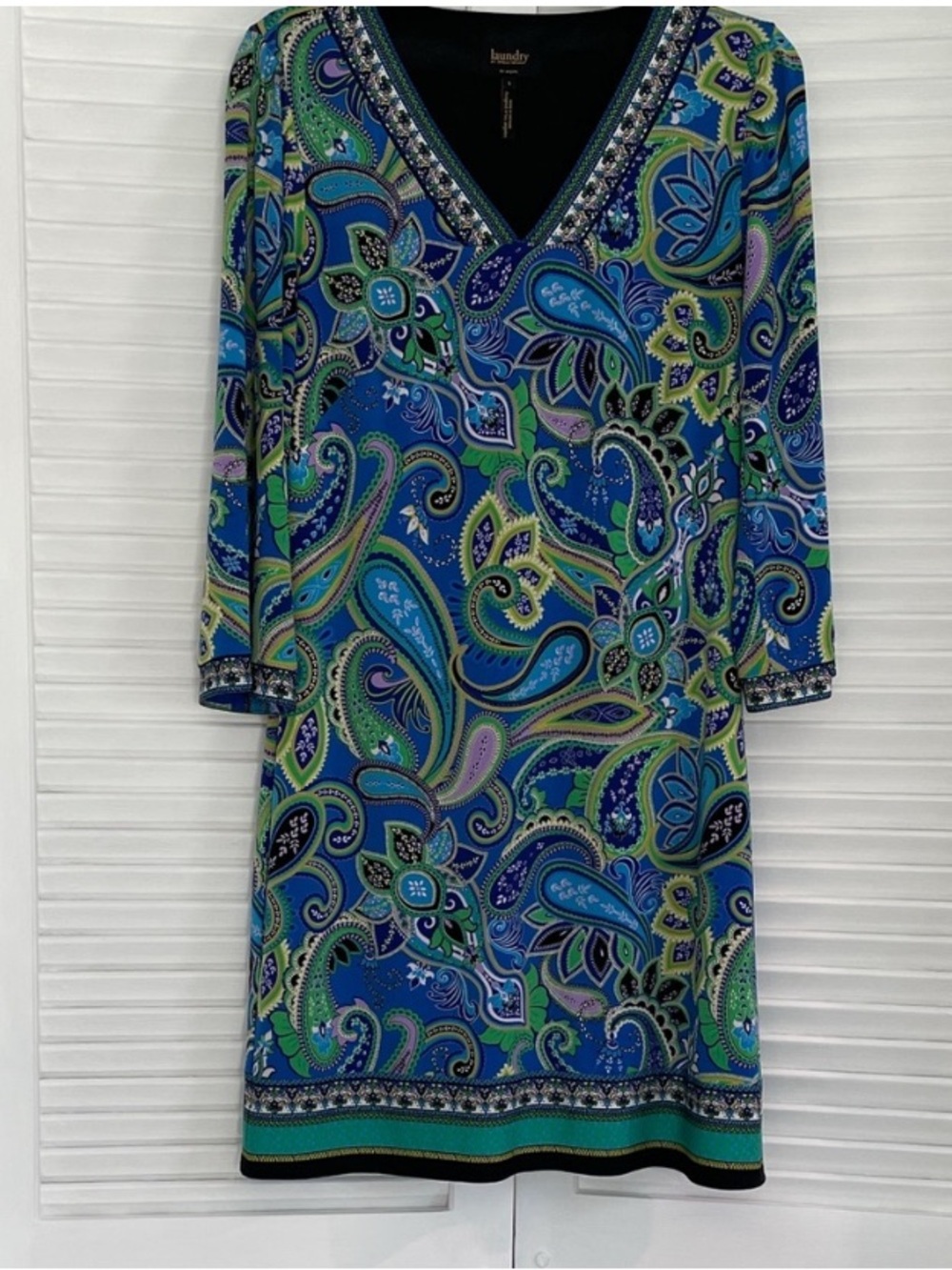 Laundry By Shelli Segal Blue Green Paisley Long Sleeve Dress